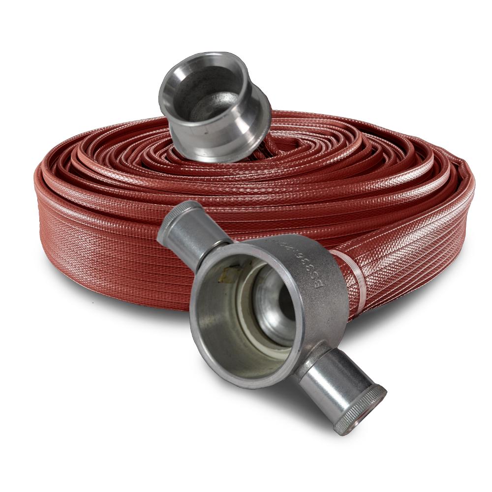 Red 16bar Type 3 NBR coated layflat fire hose assembly BS6391